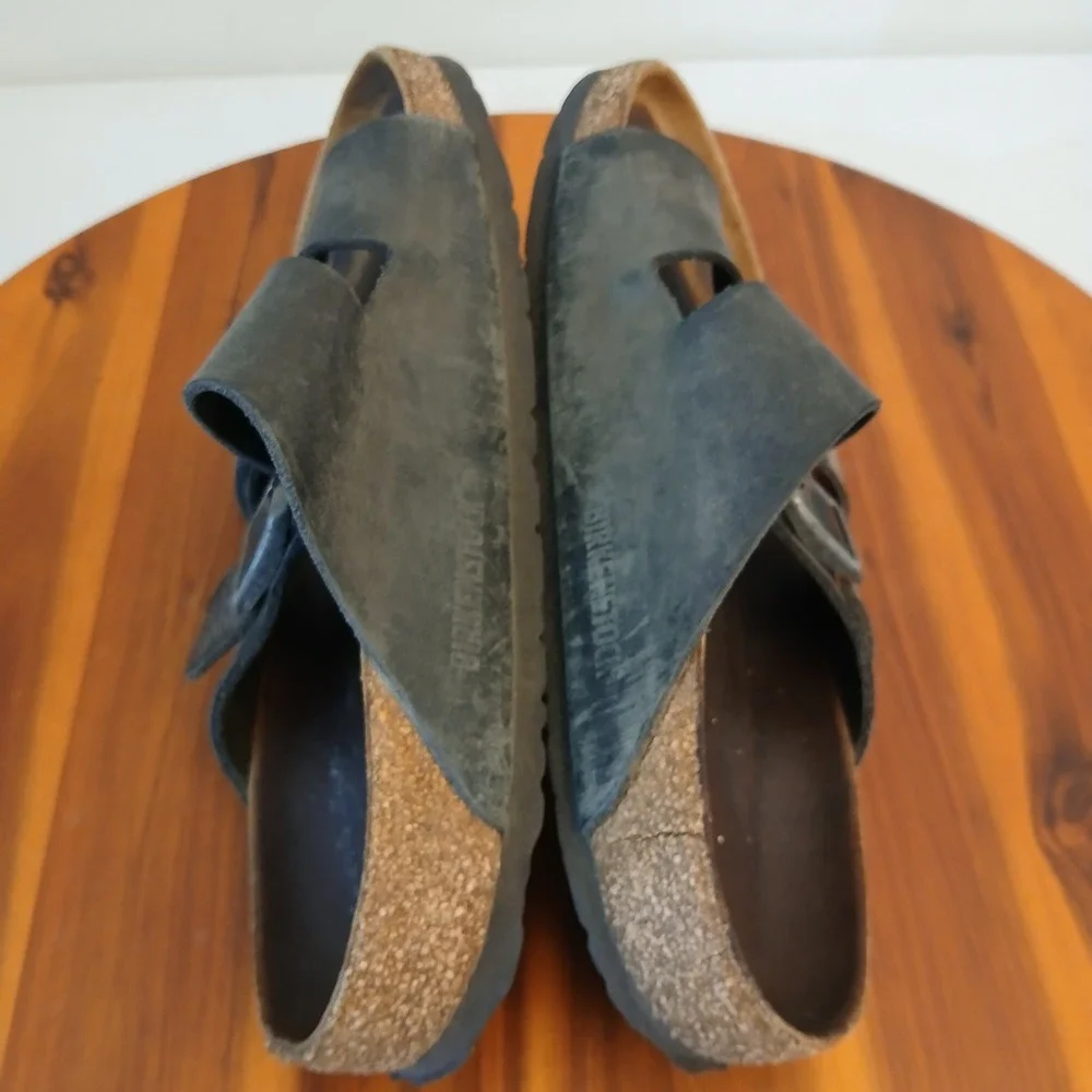Birkenstock Arizona Sandals‎ Mens 38 Black Leather Double Buckle Cork Slide